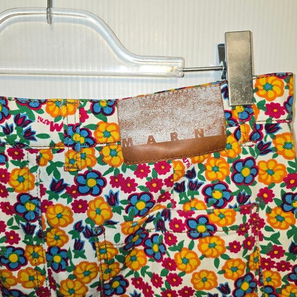 Marni Pop Garden Floral Print Wide Leg Crop Jeans White Multicolor Size 42 US 6 - Picture 7 of 12